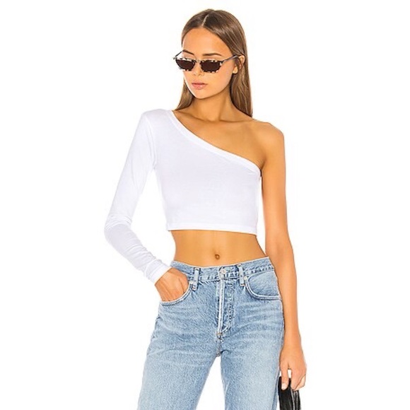 Cotton Citizen Brisbane Crop One Shoulder Shirt in White Women’s Size M - Picture 1 of 4